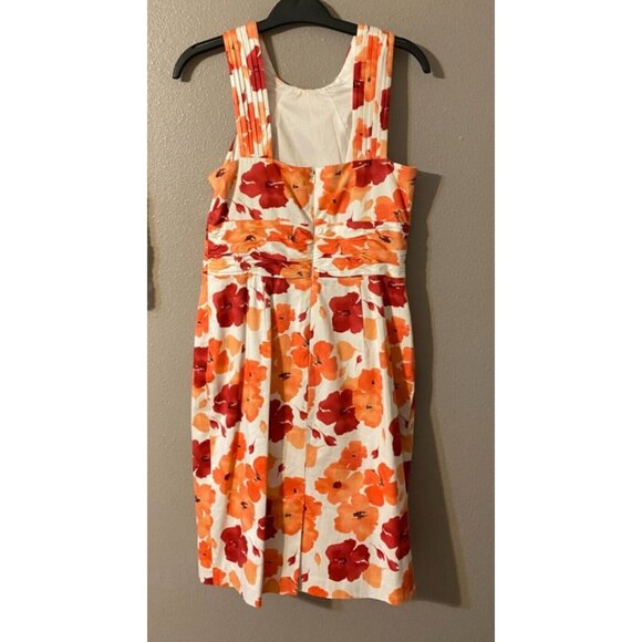 Adrianna Papell Dress Orange White Red 8 Stretch Sheath Sleeveless Floral Summer - Picture 8 of 9